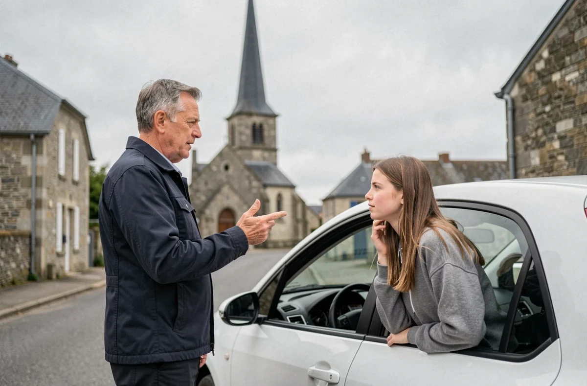 Moniteur de l'Auto-école du Kreisker devant la chapelle du Kreisker à Saint-Pol-de-Léon avec une élève conductrice