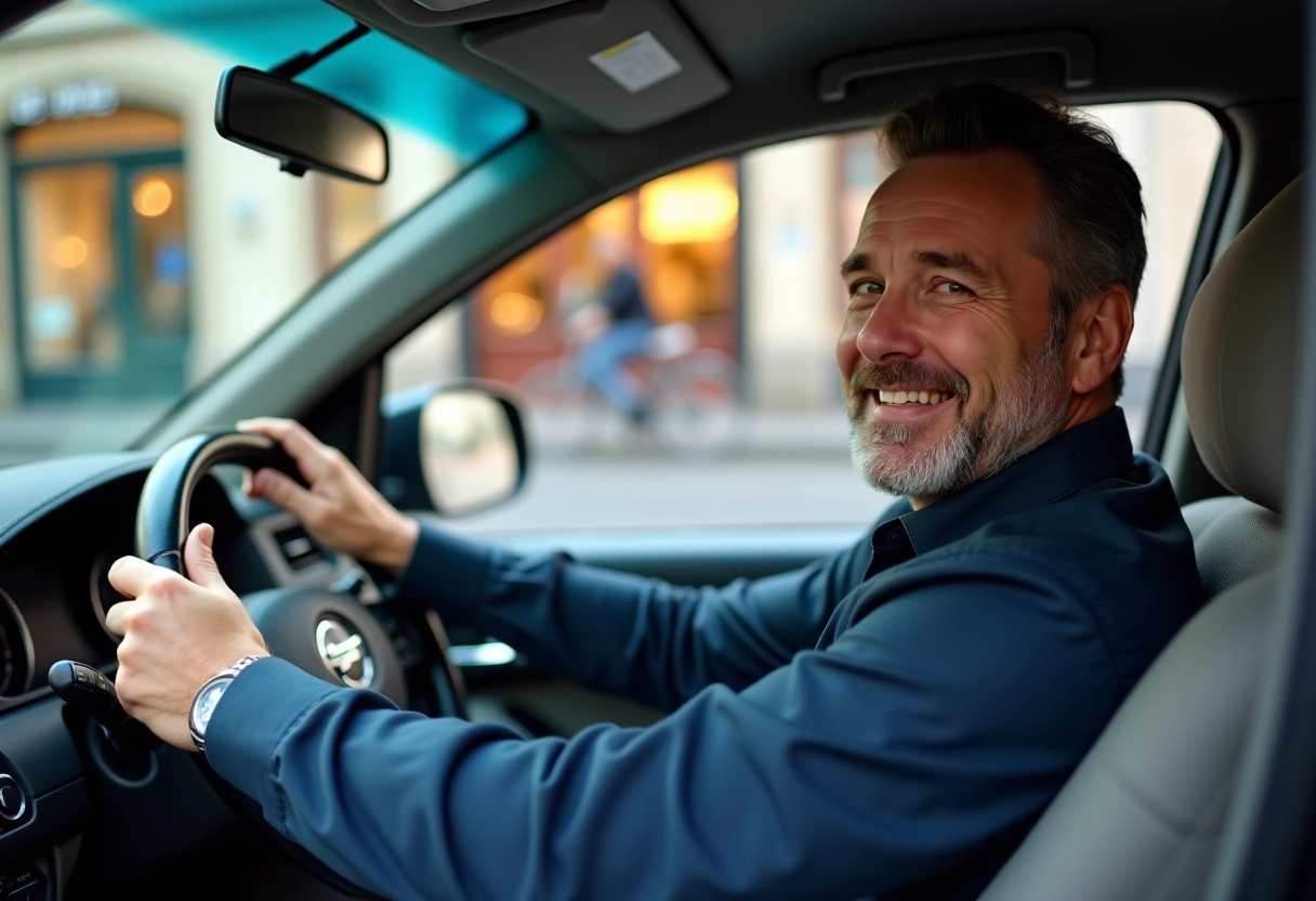 Chauffeur de taxi discutant avec passager à Bordeaux