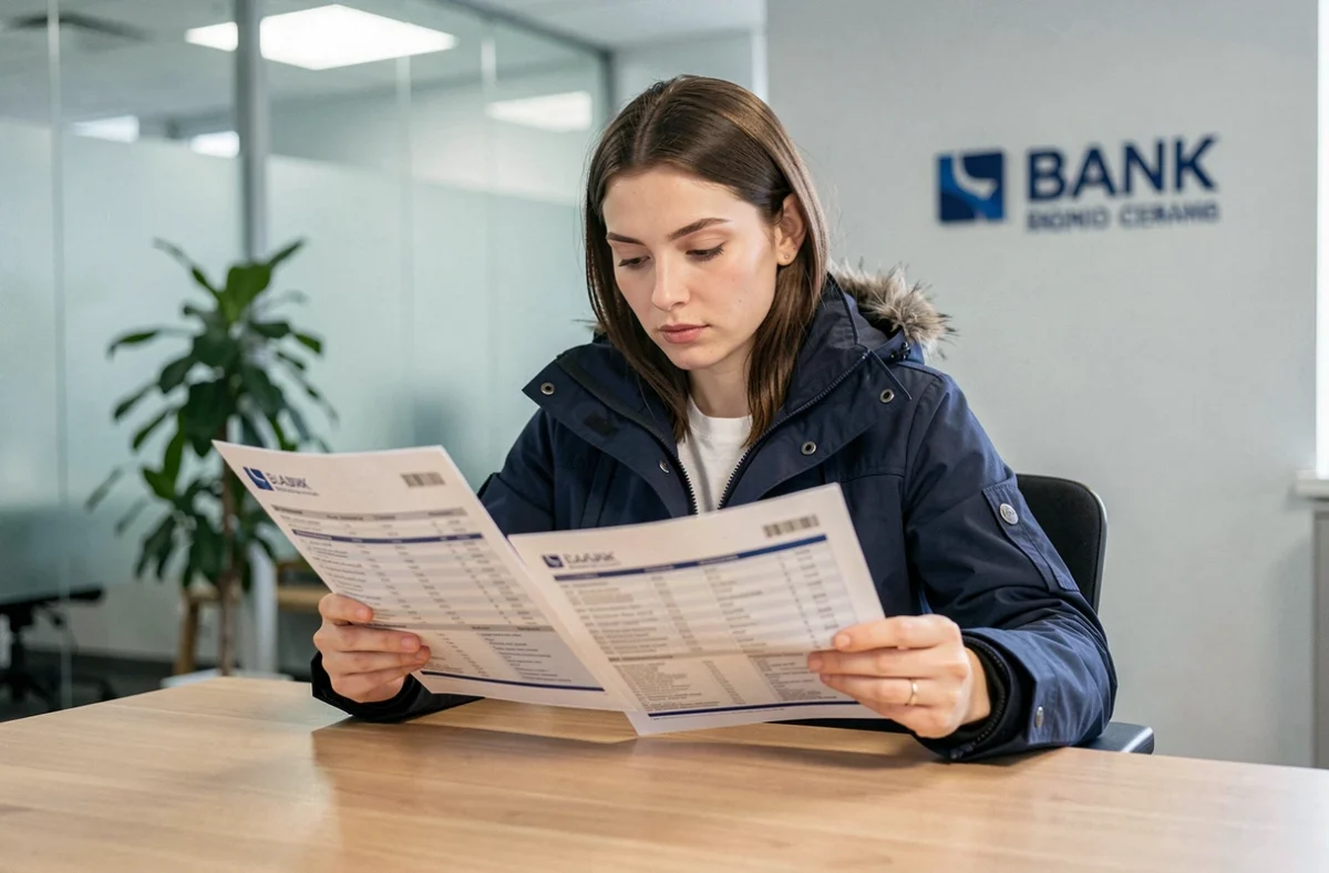 Femme comparant les tarifs d'assurance scooter au CIC dans une agence bancaire