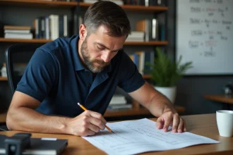 Ingénieur consultant un tableau de conversion vitesse mph en kph sur un bureau de travail