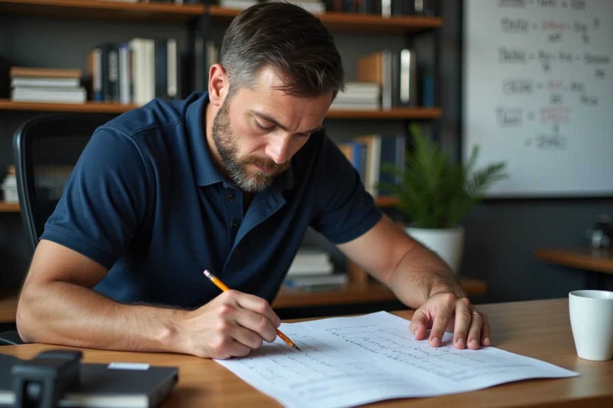Ingénieur consultant un tableau de conversion vitesse mph en kph sur un bureau de travail