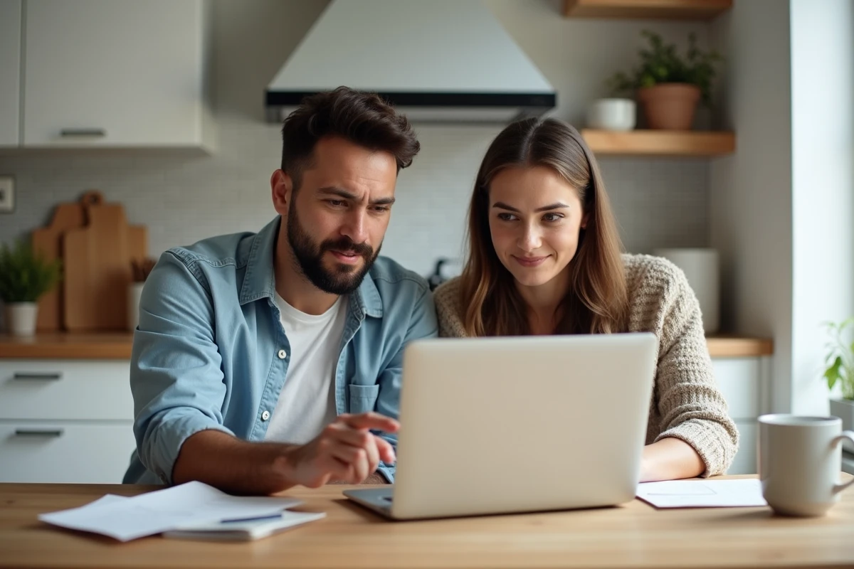 Couple gérant le changement d'adresse sur le site officiel du gouvernement après un déménagement