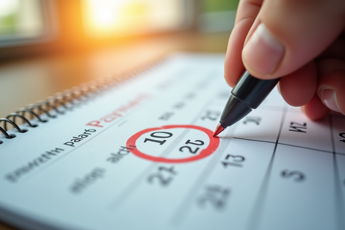 Main marquant une date importante sur un calendrier sous lumière douce