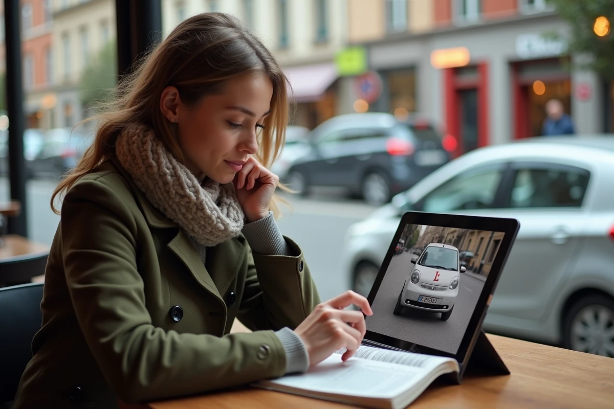 Femme regardant une plaque d