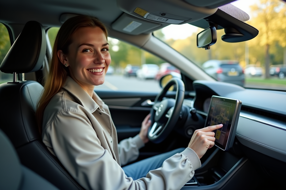 Jeune femme configurant un système de navigation sur l