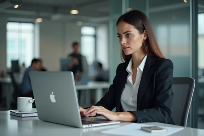 Femme professionnelle devant un écran d'ordinateur affichant une erreur de connexion à son compte Atelio Doc