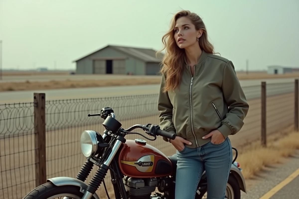 Femme en bomber vintage près d