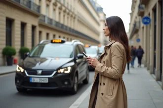 Femme élégante avec trench attend taxi à Bordeaux