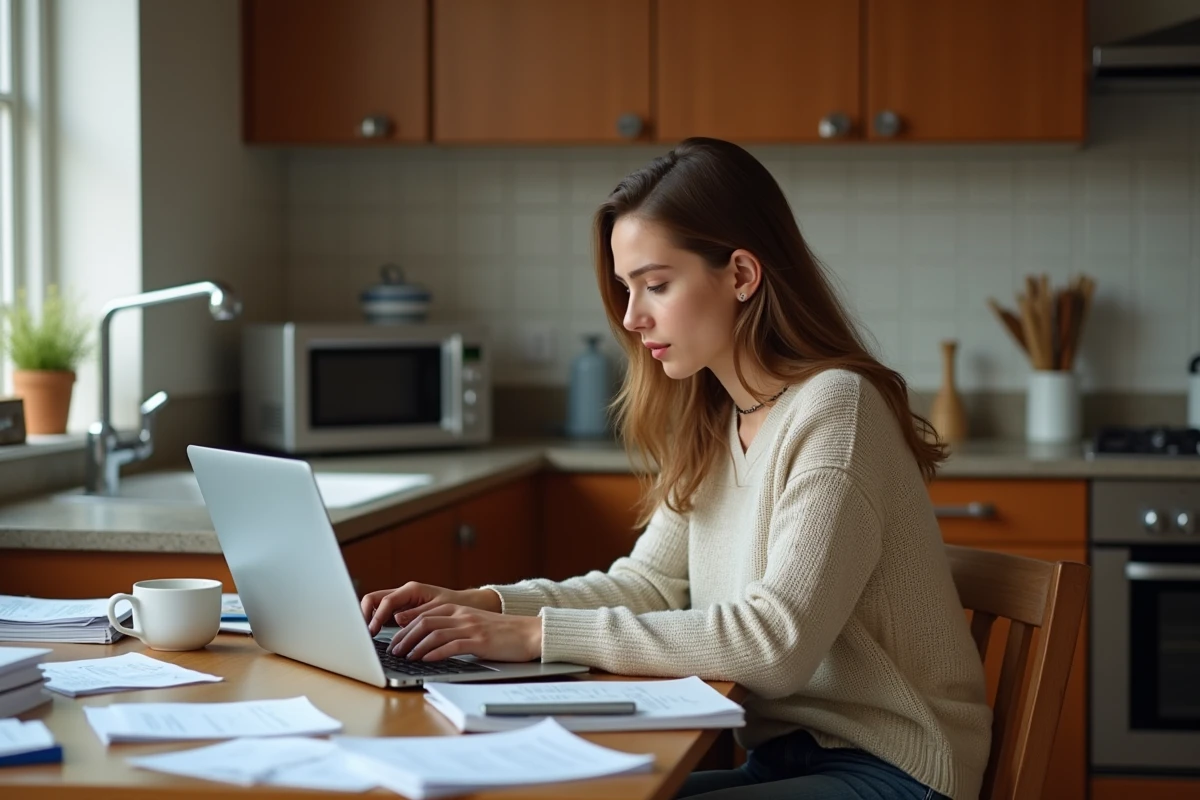 Jeune femme consulte un site gouvernemental sur son ordinateur portable