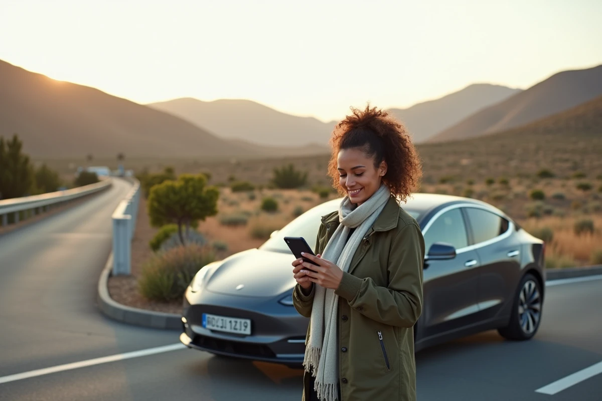 Femme regardant son smartphone à côté d