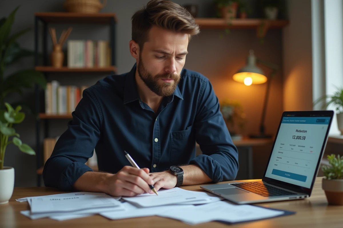 Homme consultant des documents de financement pour l'achat d'une voiture de rallye à vendre
