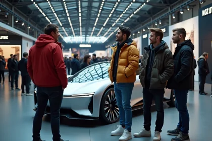 Influenceurs automobiles devant une voiture électrique à Paris