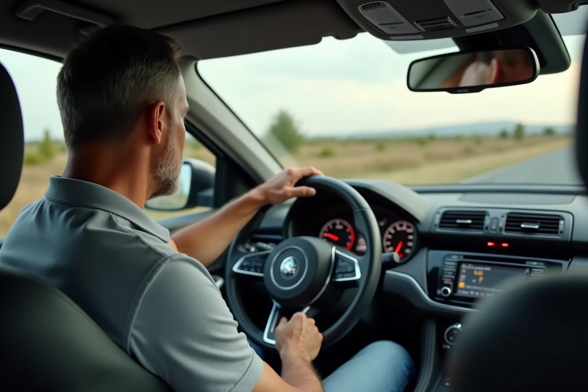 Homme d'âge moyen dans une voiture moderne au volant