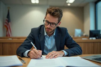 Homme en train de remplir un formulaire de permis dans un bureau moderne