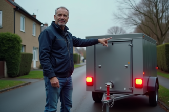 Homme français pointant les feux du remorqueur en extérieur