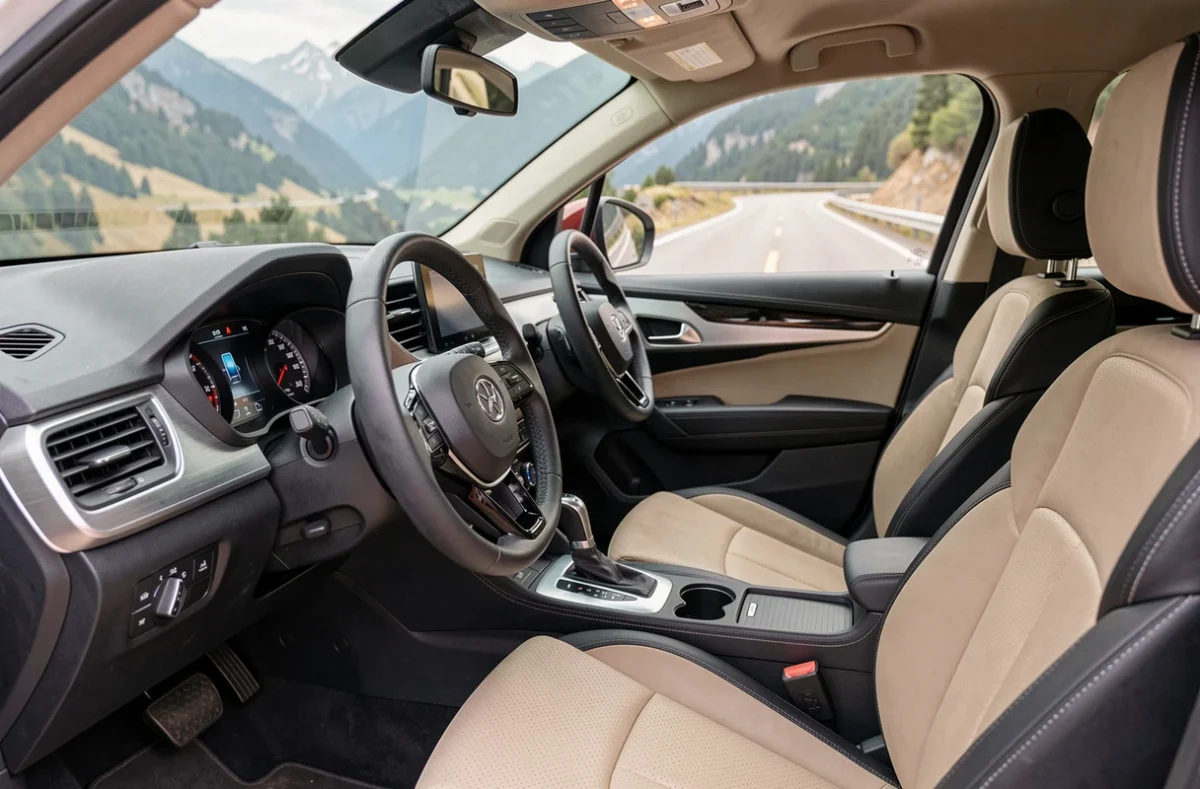Intérieur cuir bicolore d'un SUV SEAT Ateca avec tableau de bord et écran infotainment