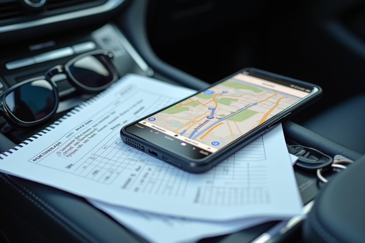 Journal de kilométrage et smartphone sur le tableau de bord