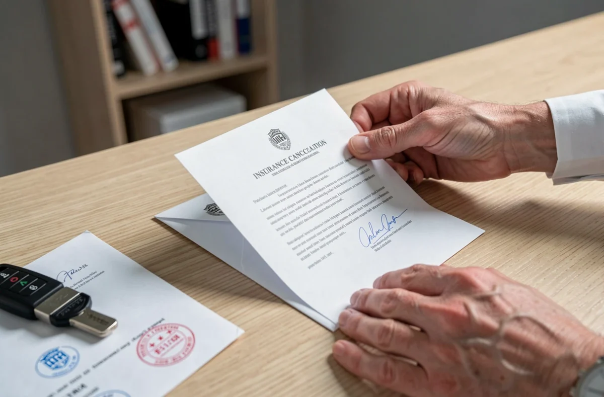 Lettre de résiliation d'assurance auto avec clé de voiture sur un bureau