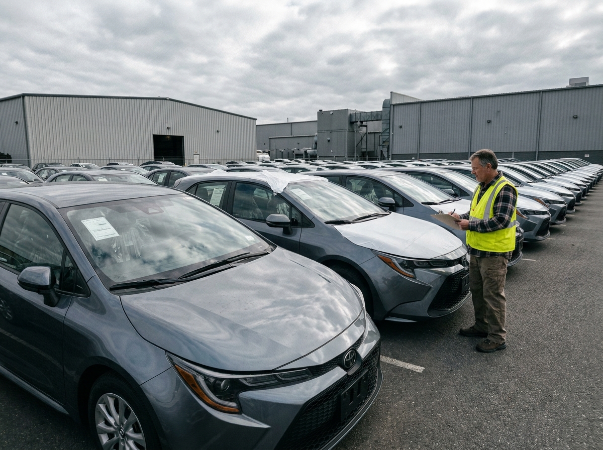 Lot de voitures neuves dans un centre de distribution automobile pour vente par mandataire à prix compétitif