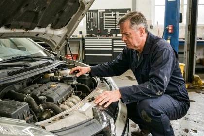 Mécanicien professionnel inspectant un moteur Renault TCe dans un garage automobile
