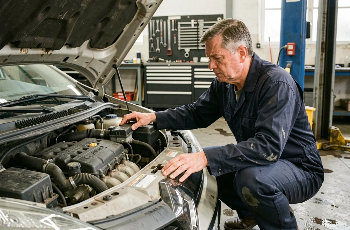 Mécanicien professionnel inspectant un moteur Renault TCe dans un garage automobile