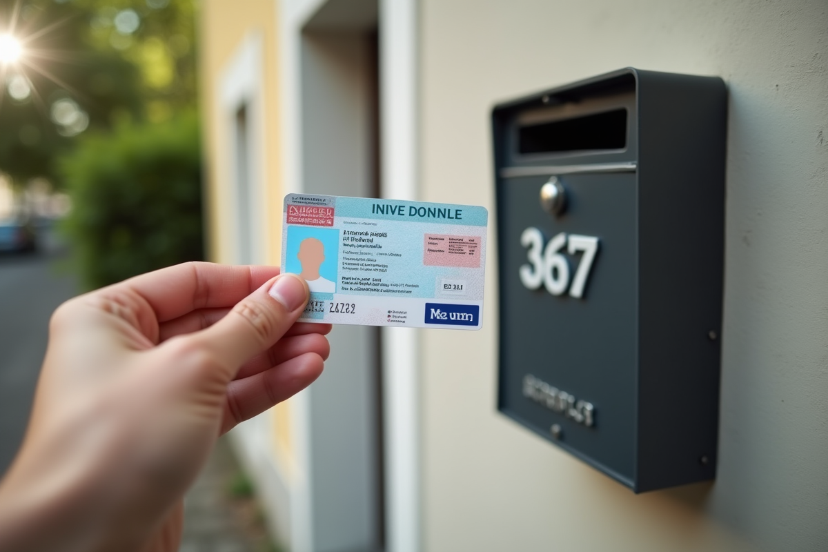 Main tenant un permis de conduire français avec boîte aux lettres
