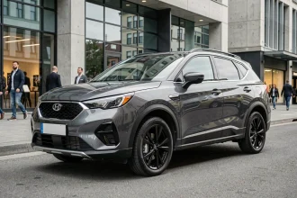 SEAT Ateca SUV gris métallisé en vue 3/4 avant dans un environnement urbain contemporain